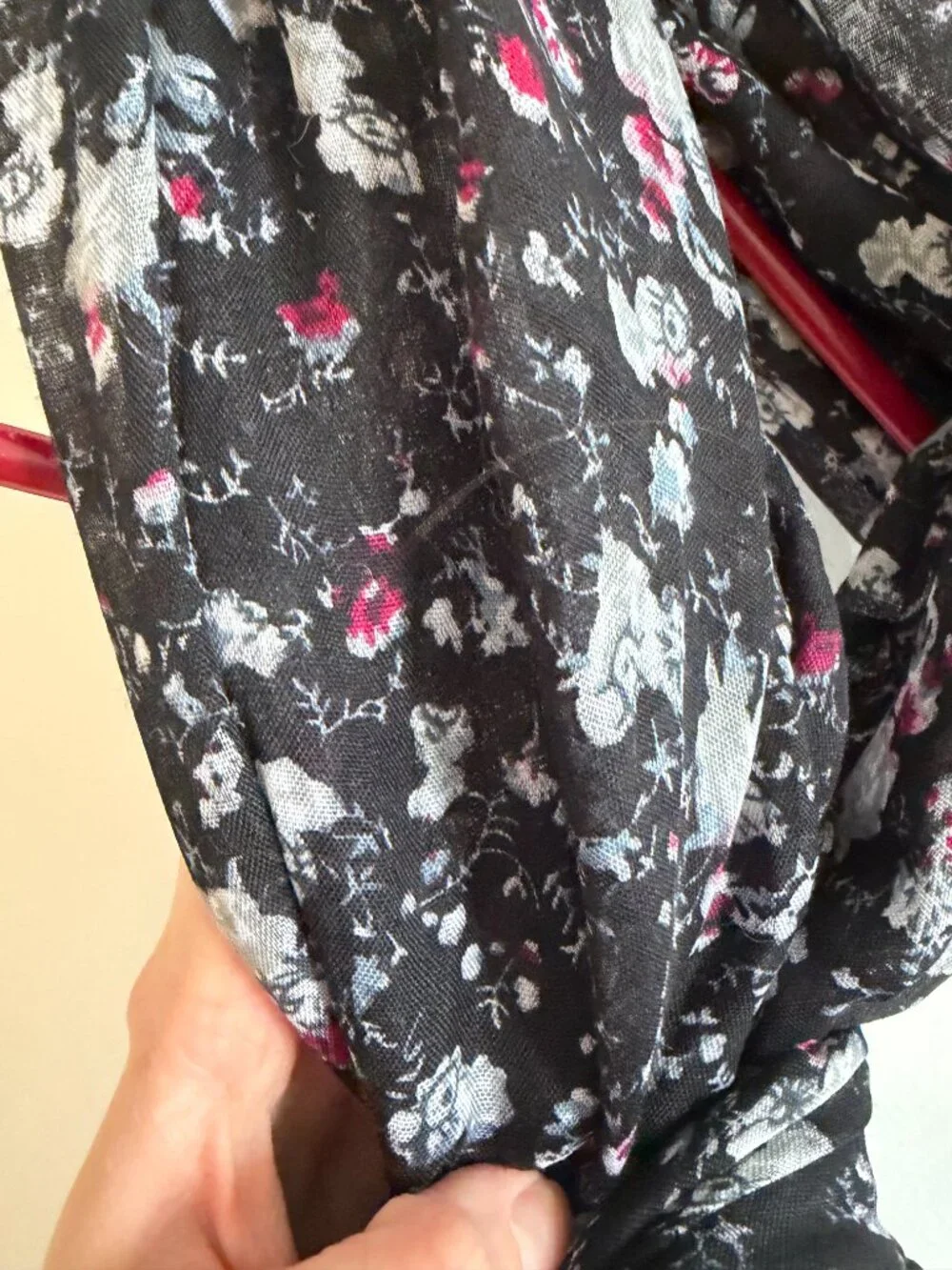 Monoprix Black Floral Chiffon Scarf | Lightweight French Brand